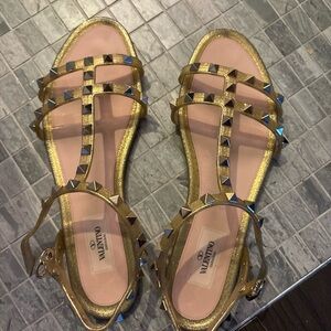 Valentino Gold Rockstud Sandals